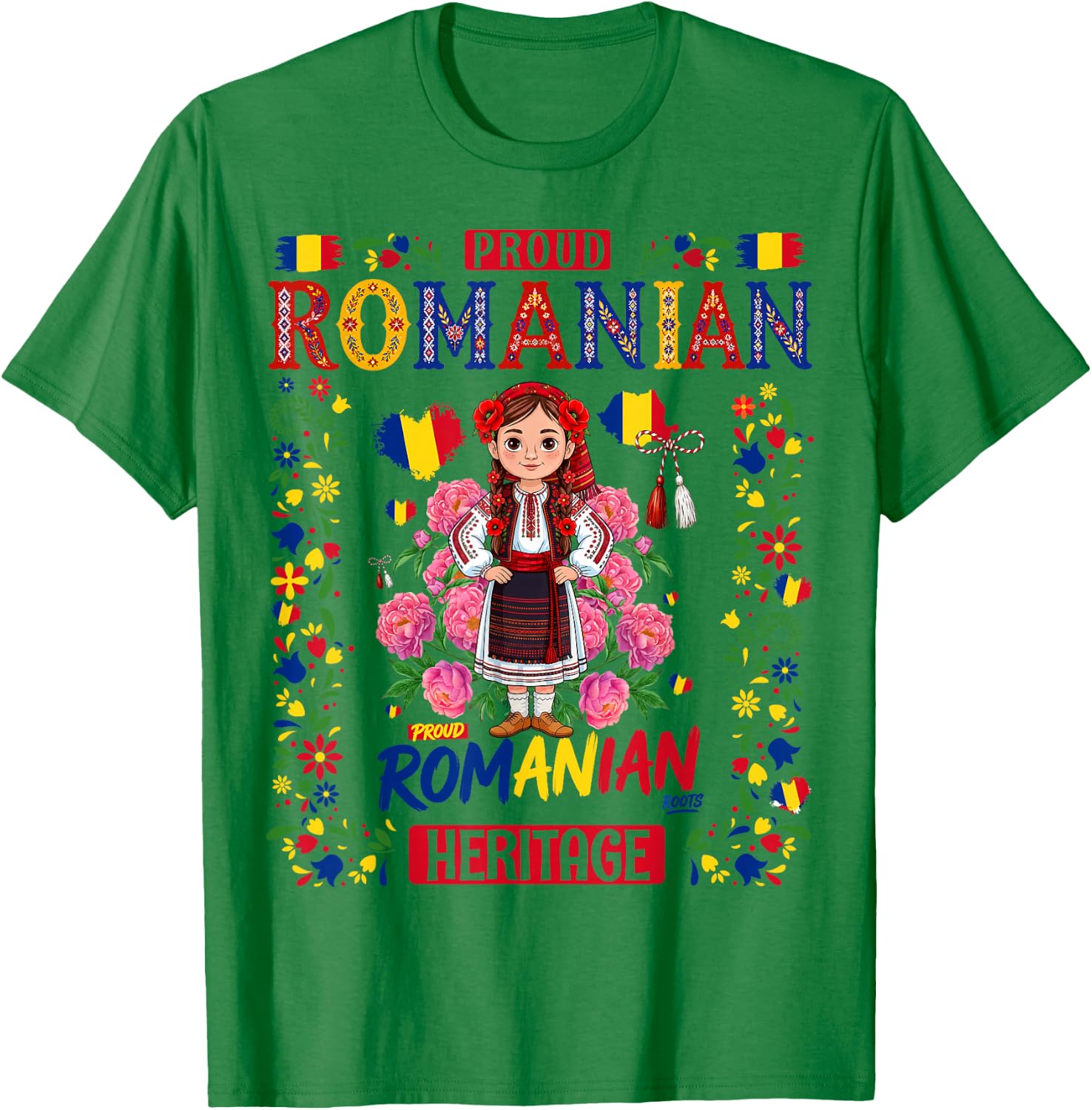 Romanian Flag Outfit Idea for Girls & Romania Folk Themed T-Shirt - T-Shirt | Irish Green