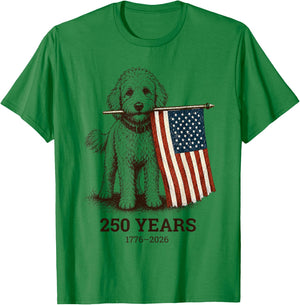 Vintage Goldendoodle Patriotic Dog 250 Years 1776 2026 T-Shirt - T-Shirt | Irish Green
