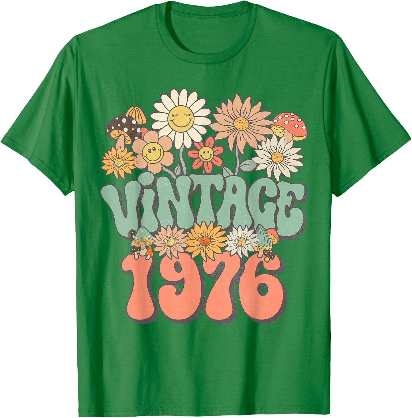 Vintage 1976 Daisy Hippie Groovy Wildflower 50th Birthday T-Shirt - T-Shirt | Irish Green