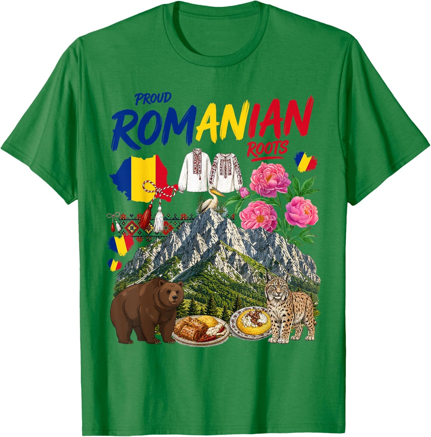 Romania Costume Themed Outfit Idea & Romanian Flag T-Shirt - T-Shirt | Irish Green