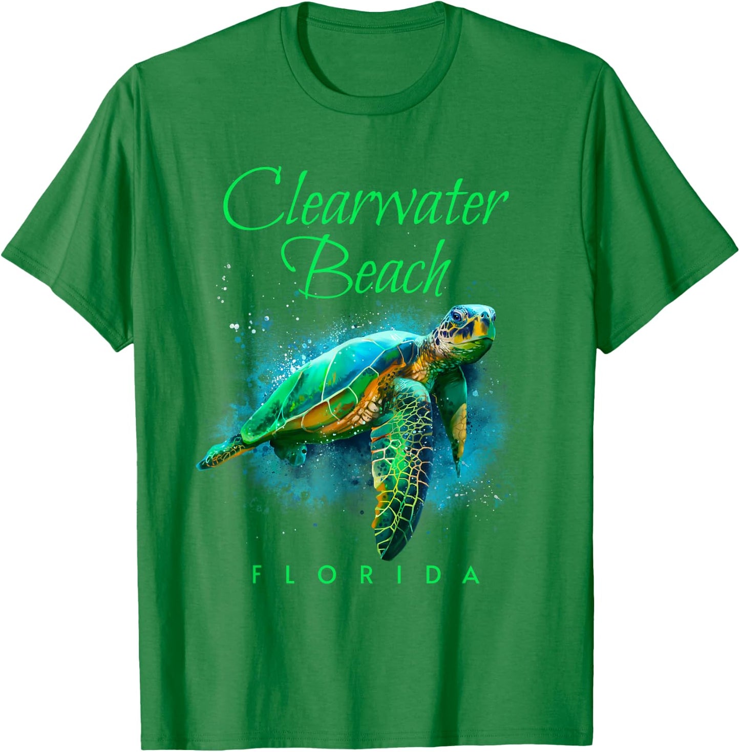 Clearwater Beach Florida Watercolor Sea Turtle T-Shirt - T-Shirt | Irish Green