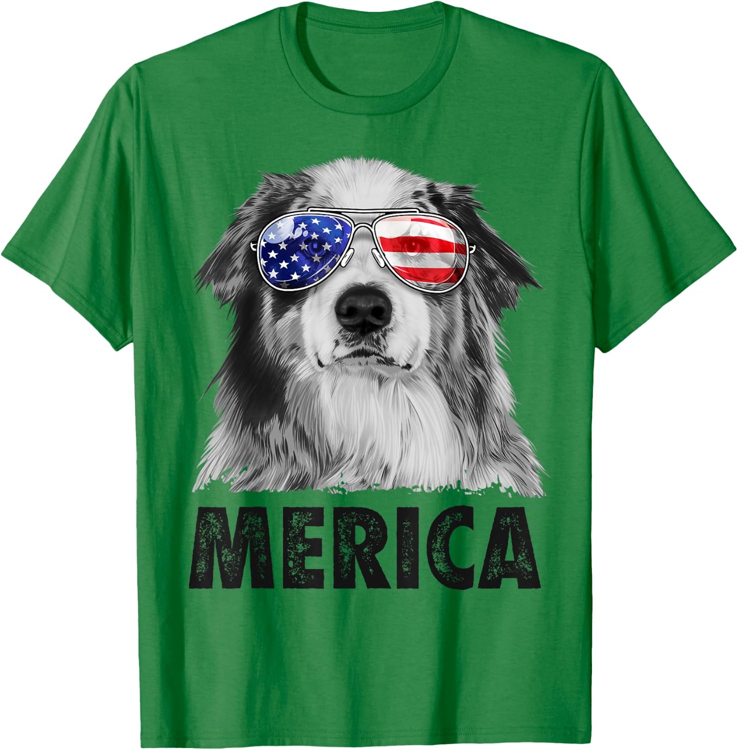 Aussie Australian Shepherd 4th of July Merica American Flag T-Shirt - T-Shirt | Irish Green