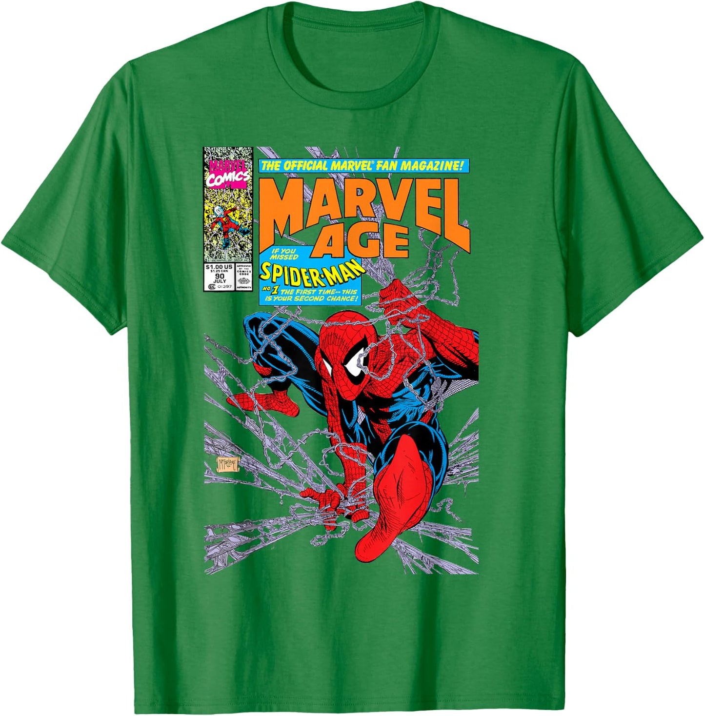 Marvel Comics Spider-Man Retro Comic Book Cover 90s T-Shirt - T-Shirt | Irish Green