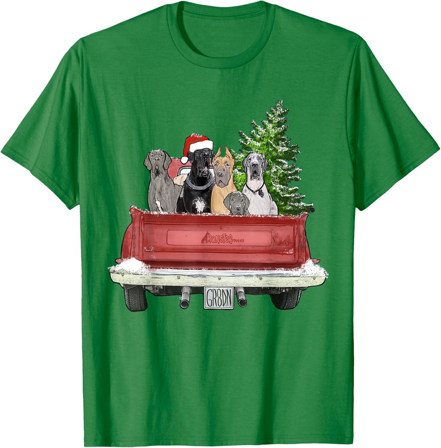 Cute Great Dane Christmas Top, Dog Mom Owner Vintage Truck Women Kids T-Shirt - T-Shirt | Irish Green