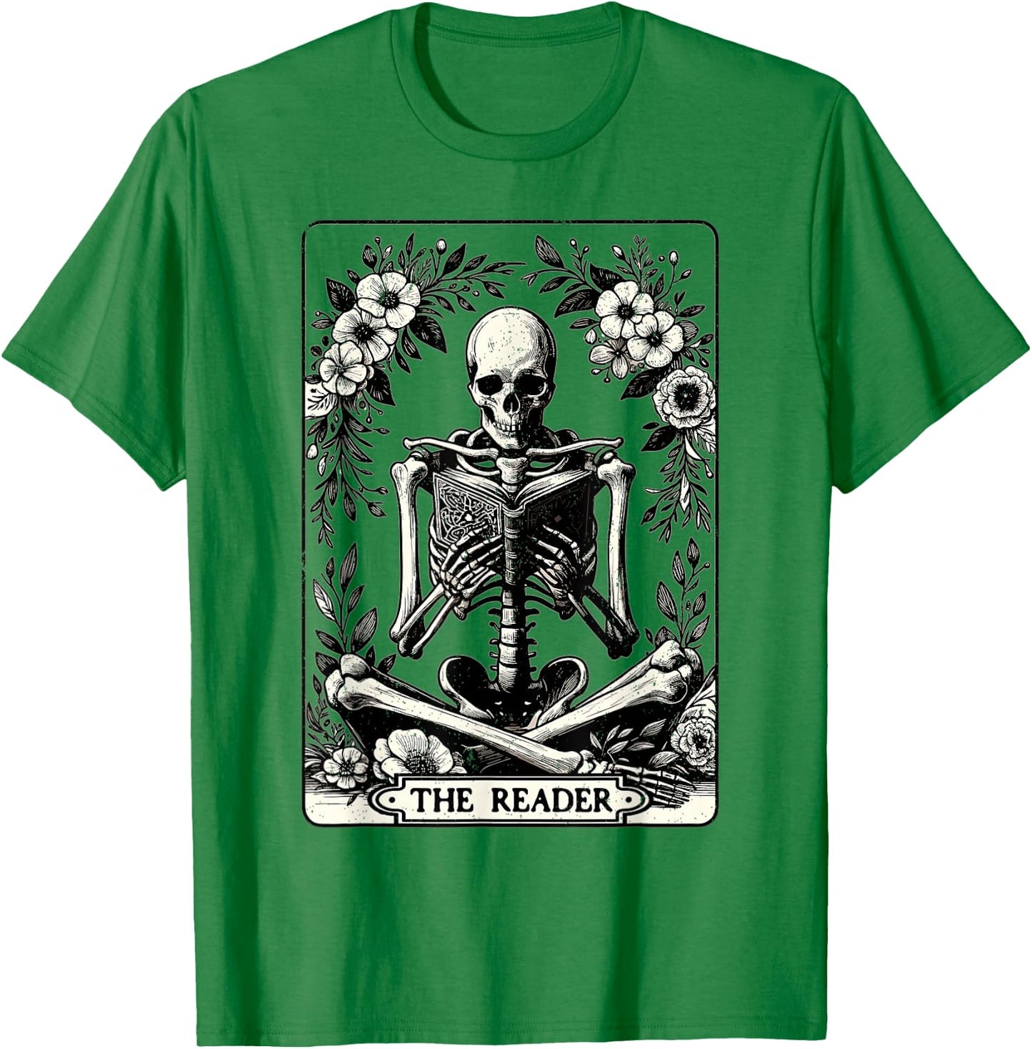 The Reader Tarot Card Funny Book Lover Skeleton Reading Book T-Shirt - T-Shirt | Irish Green