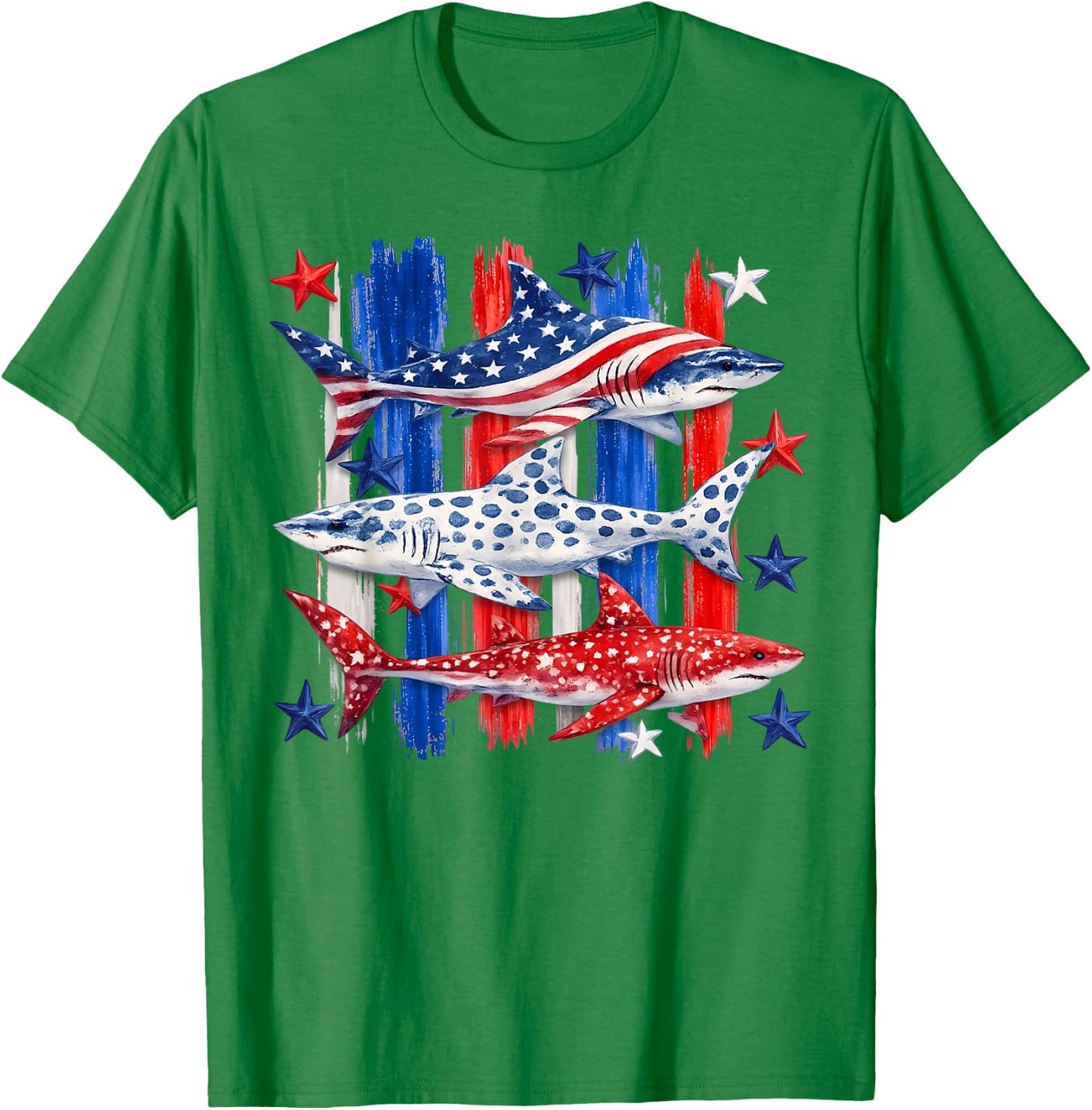 Patriotic USA American Flag Shark Stars and Stripes Men Boys T-Shirt - T-Shirt | Irish Green