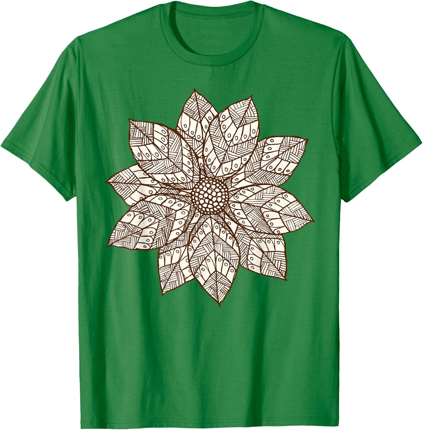 Brown & White Mandala Flower Yoga Sacred Mantra Geometry T-Shirt - T-Shirt | Irish Green