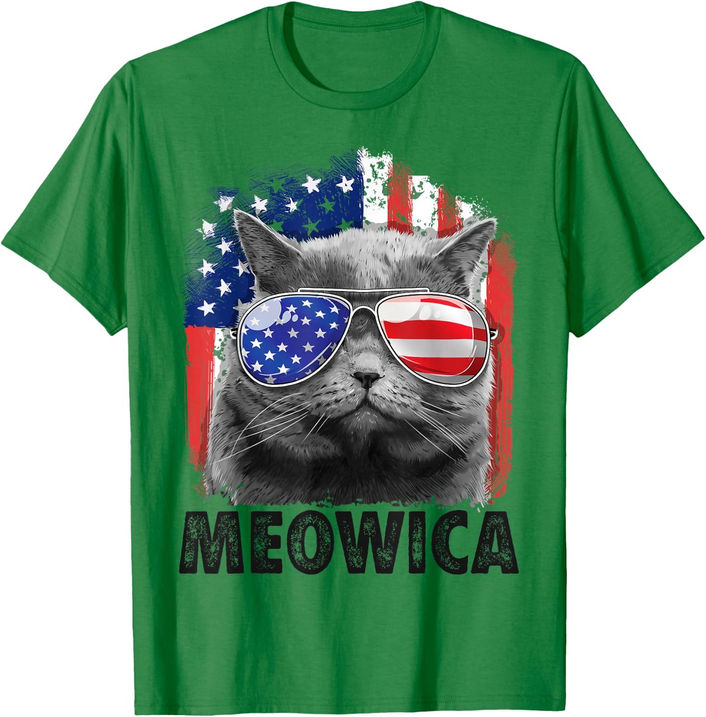 Cat 4th of July Shirts Meowica Merica Men USA American Flag T-Shirt - T-Shirt | Irish Green