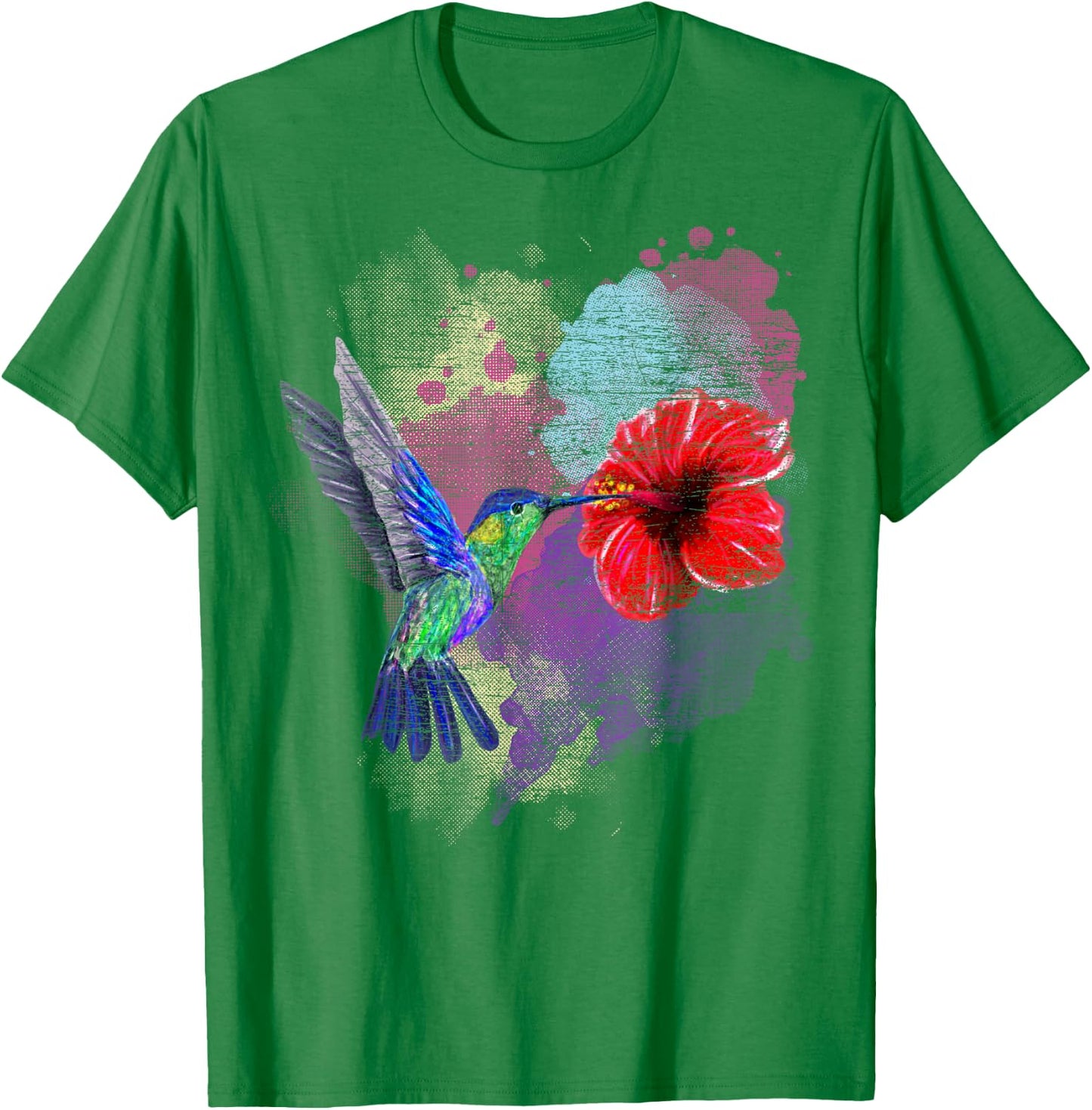 Vintage Pretty Bird Animal Hibiscus Flower Hummingbird T-Shirt - T-Shirt | Irish Green