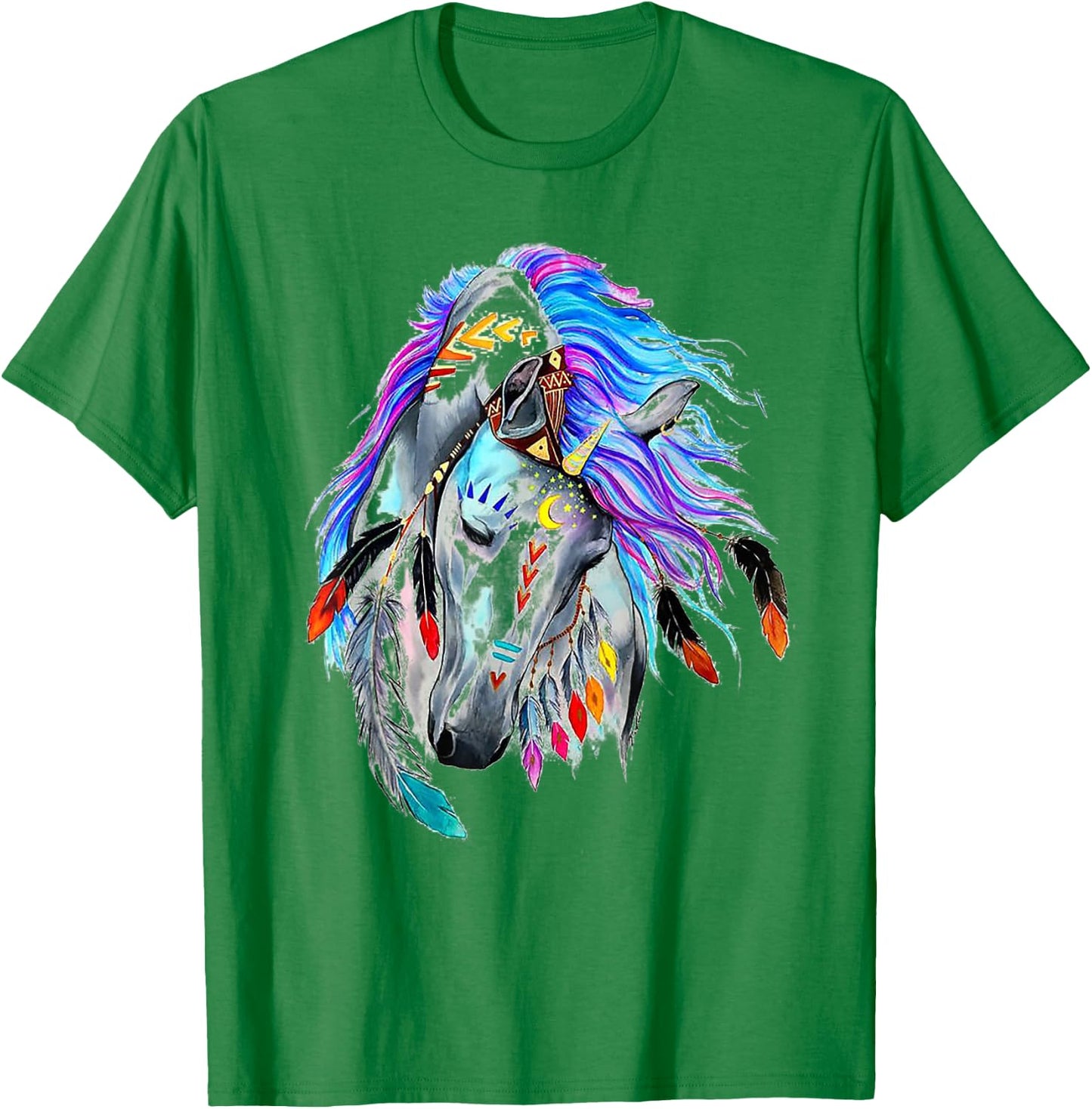 Wind Horse Indian Tribal Art Native American Horse Lovers T-Shirt - T-Shirt | Irish Green
