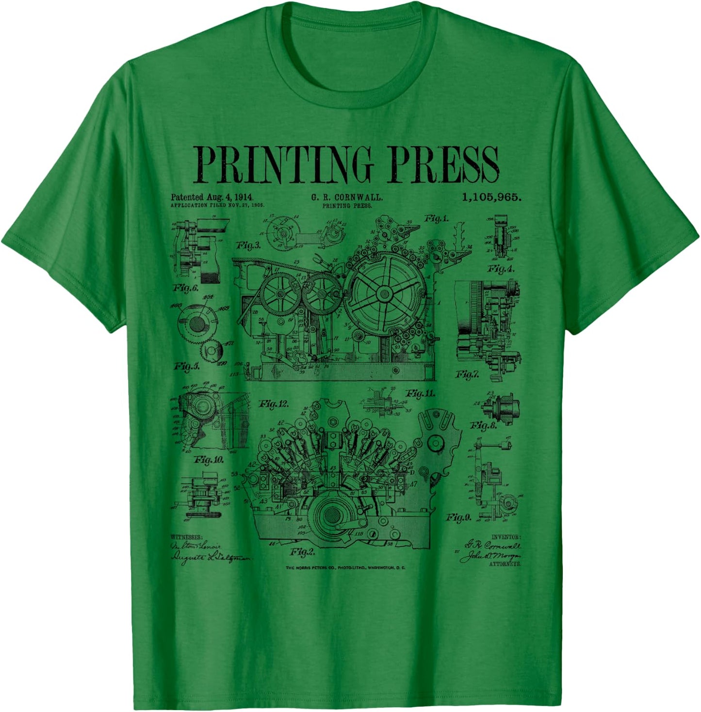 Book Printing Press Newspaper Printer Vintage Patent Print T-Shirt - T-Shirt | Irish Green