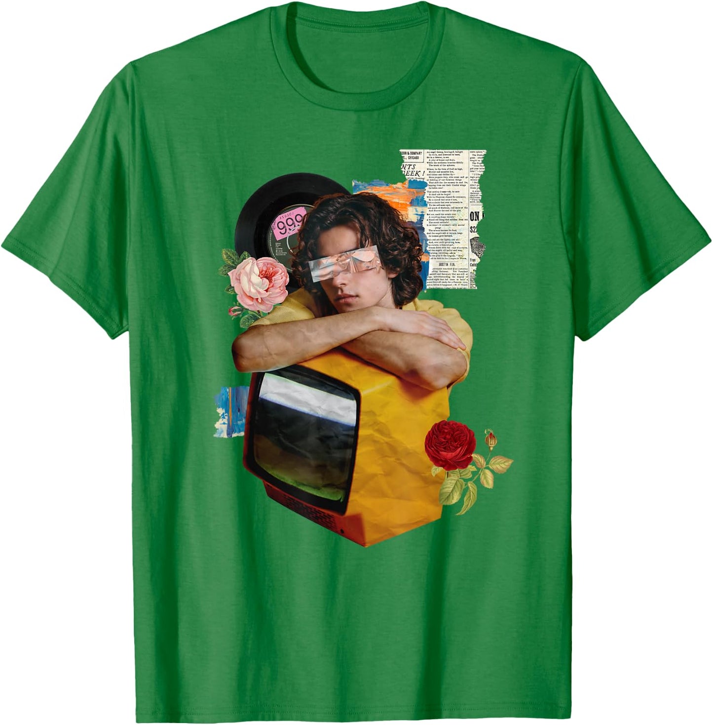 Retro Wrapped Paper TV Girl T-Shirt - T-Shirt | Irish Green