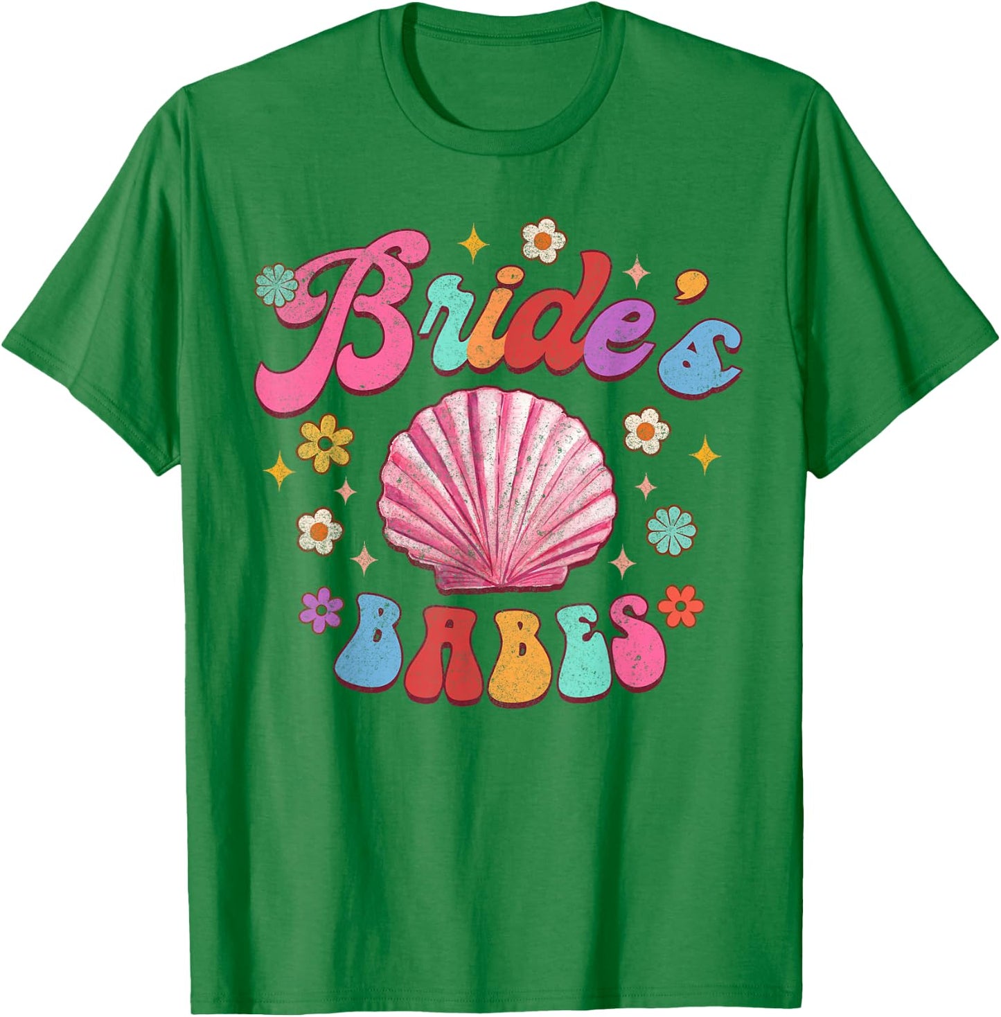 Bride's Babe Bridesmaid Beach Bachelorette Groovy Matching T-Shirt - T-Shirt | Irish Green
