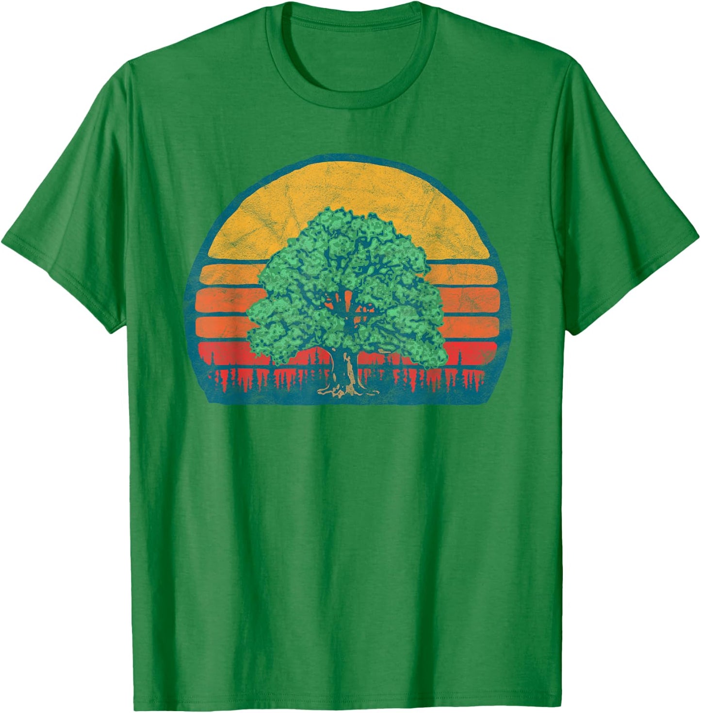Retro Sun Minimalist Oak Tree Design - Graphic T-Shirt - T-Shirt | Irish Green