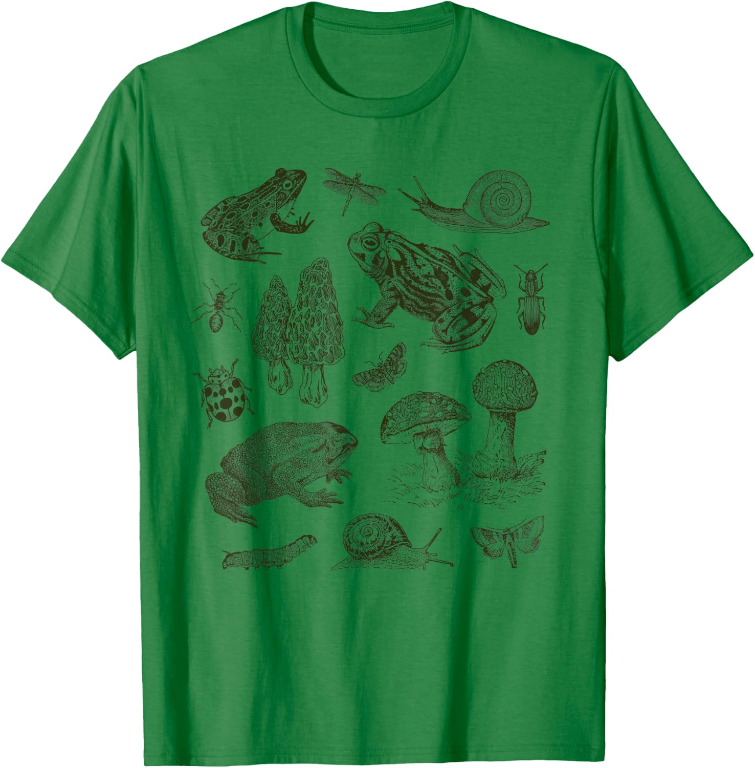 Frog Mushroom 90s Vintage Dark Academia Aesthetic Biology T-Shirt - T-Shirt | Irish Green