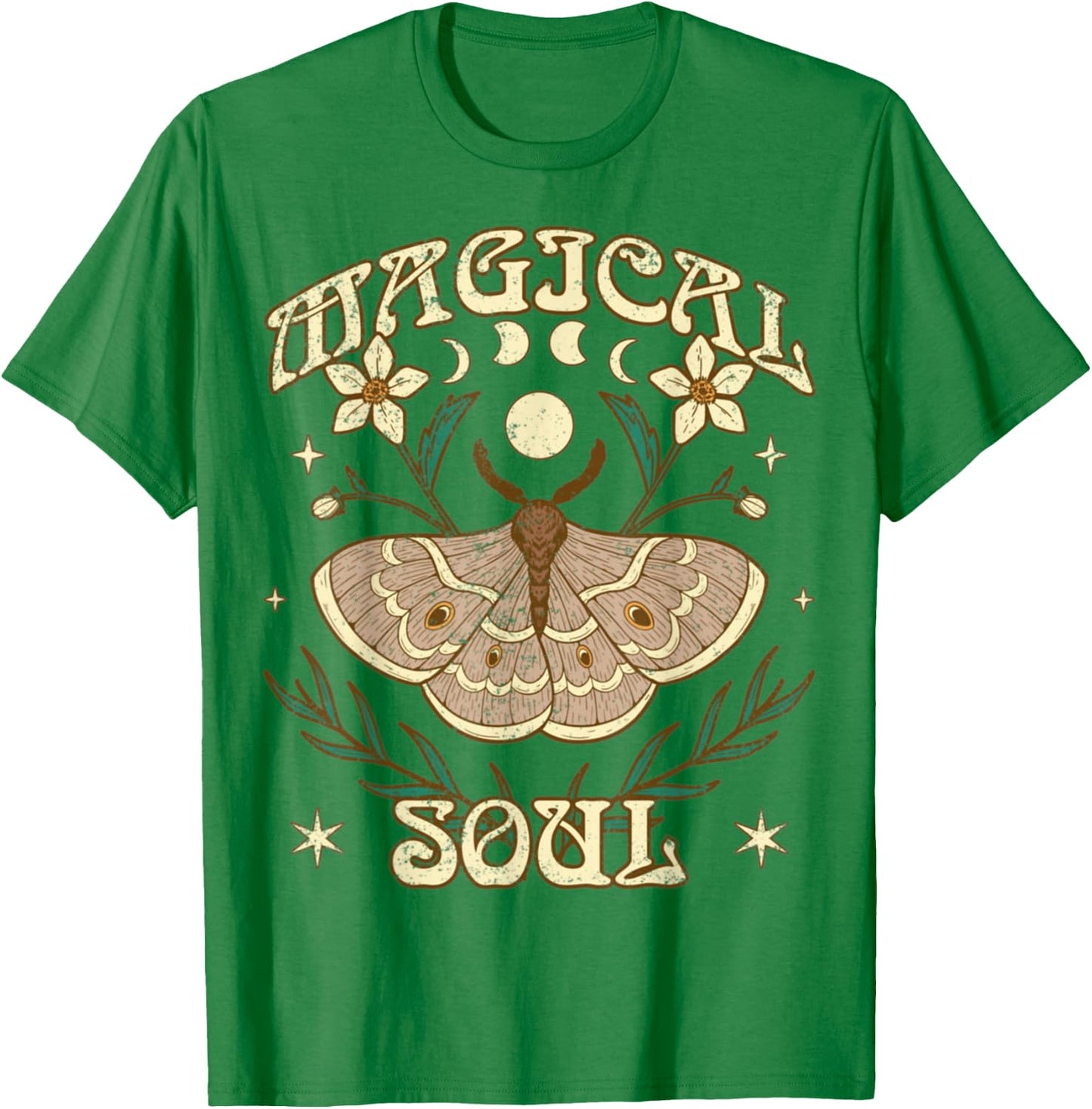 Bohemian Boho Lunar Moth Moon Phases Vintage - Magical Soul T-Shirt - T-Shirt | Irish Green
