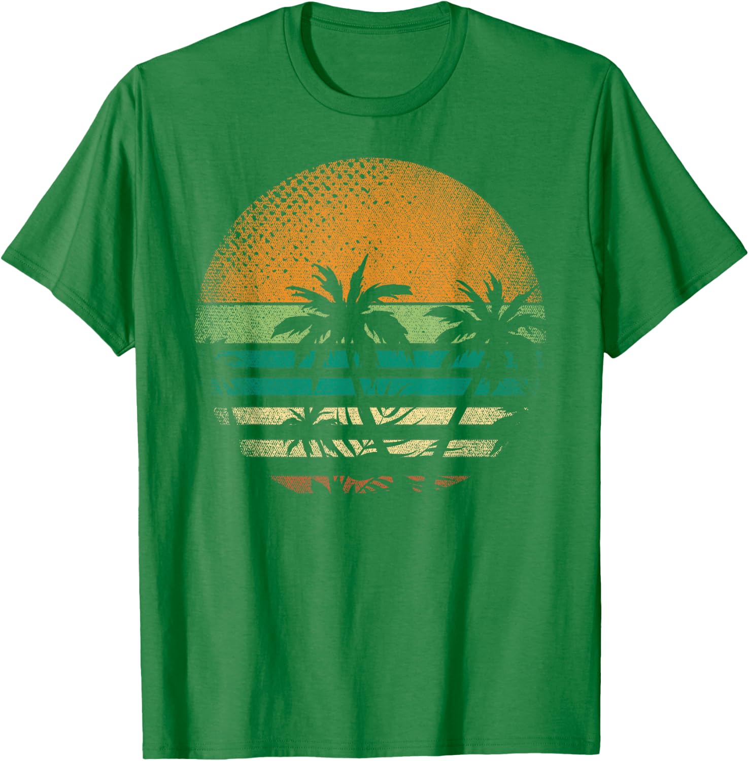 Sunset Beach Palm Trees Summer Vibes Retro Tropical Summer T-Shirt - T-Shirt | Irish Green