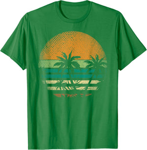 Sunset Beach Palm Trees Summer Vibes Retro Tropical Summer T-Shirt - T-Shirt | Irish Green