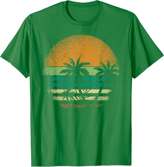 Sunset Beach Palm Trees Summer Vibes Retro Tropical Summer T-Shirt - T-Shirt | Irish Green