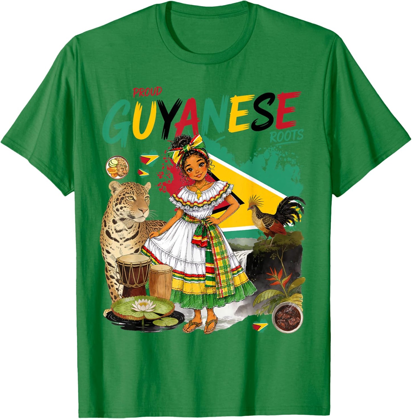 Guyanese Heritage Girls Outfit Idea & Guyana Flag Themed T-Shirt - T-Shirt | Irish Green