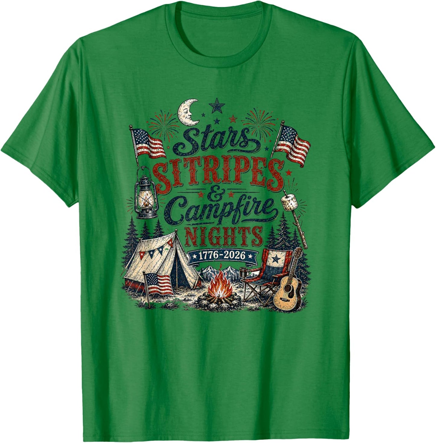 Stars Stripes and Campfires Funny Patriotic Camping Day T-Shirt - T-Shirt | Irish Green