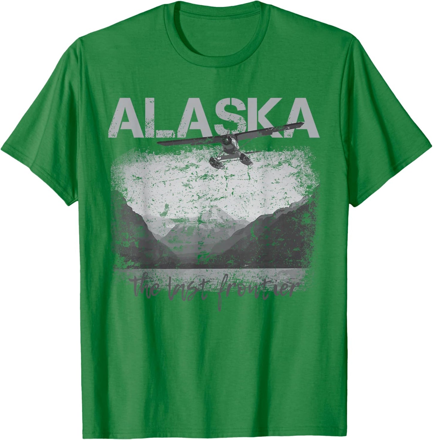 Alaska The Last Border with Seaplane T-Shirt - T-Shirt | Irish Green
