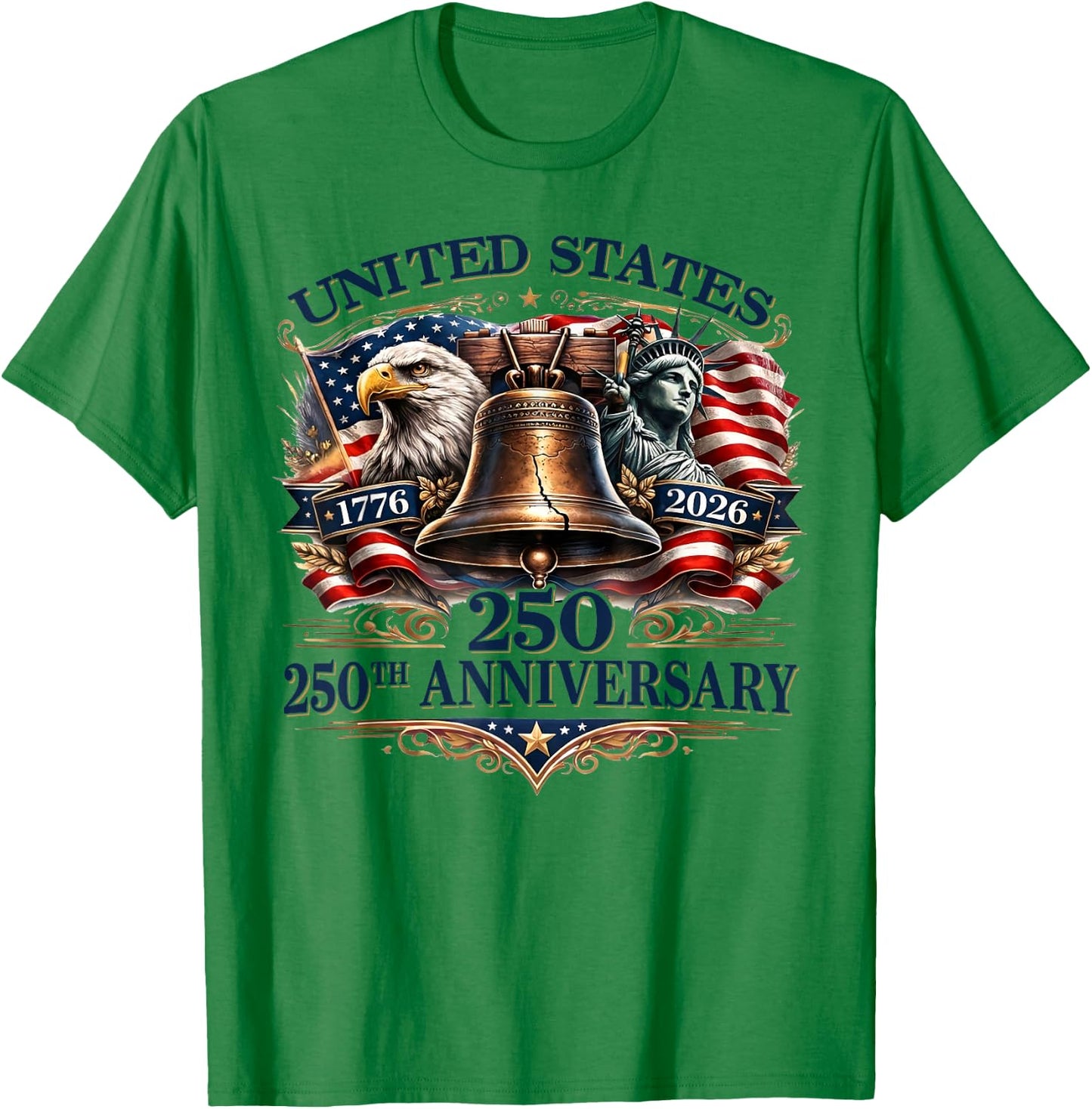 250th Anniversary 1776 2026 USA Patriotic Eagle 4th of July T-Shirt - T-Shirt | Irish Green