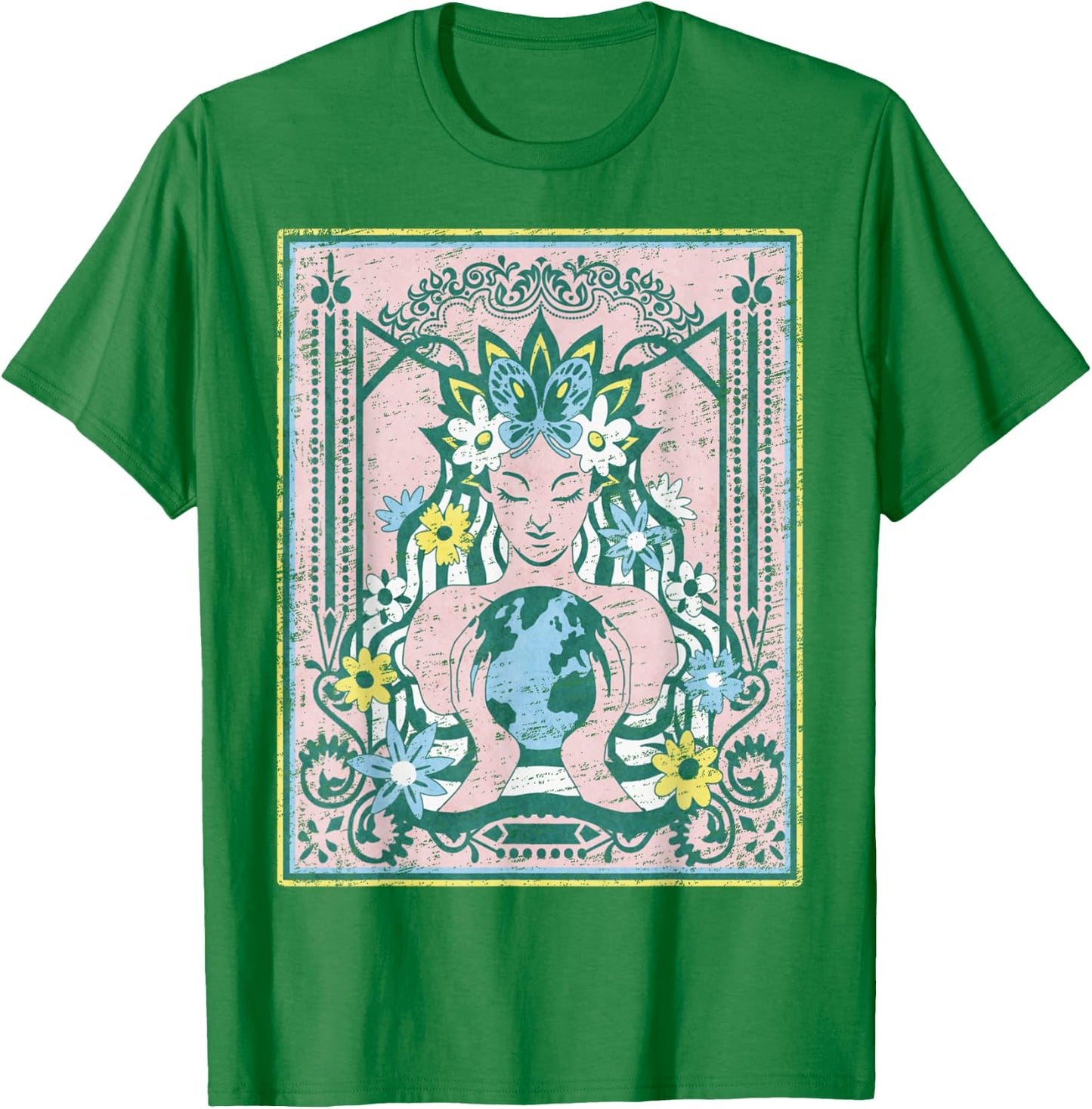 Mother Planet Earth Day Nature Vintage Art Nouveau Hippie T-Shirt - T-Shirt | Irish Green