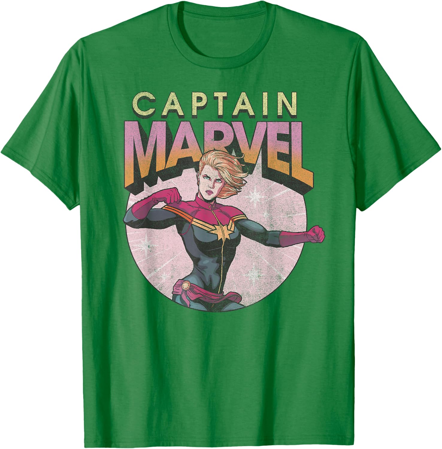 Marvel Comics Captain Marvel Distressed Vintage Circle Logo T-Shirt - T-Shirt | Irish Green