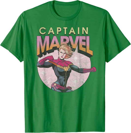 Marvel Comics Captain Marvel Distressed Vintage Circle Logo T-Shirt - T-Shirt | Irish Green