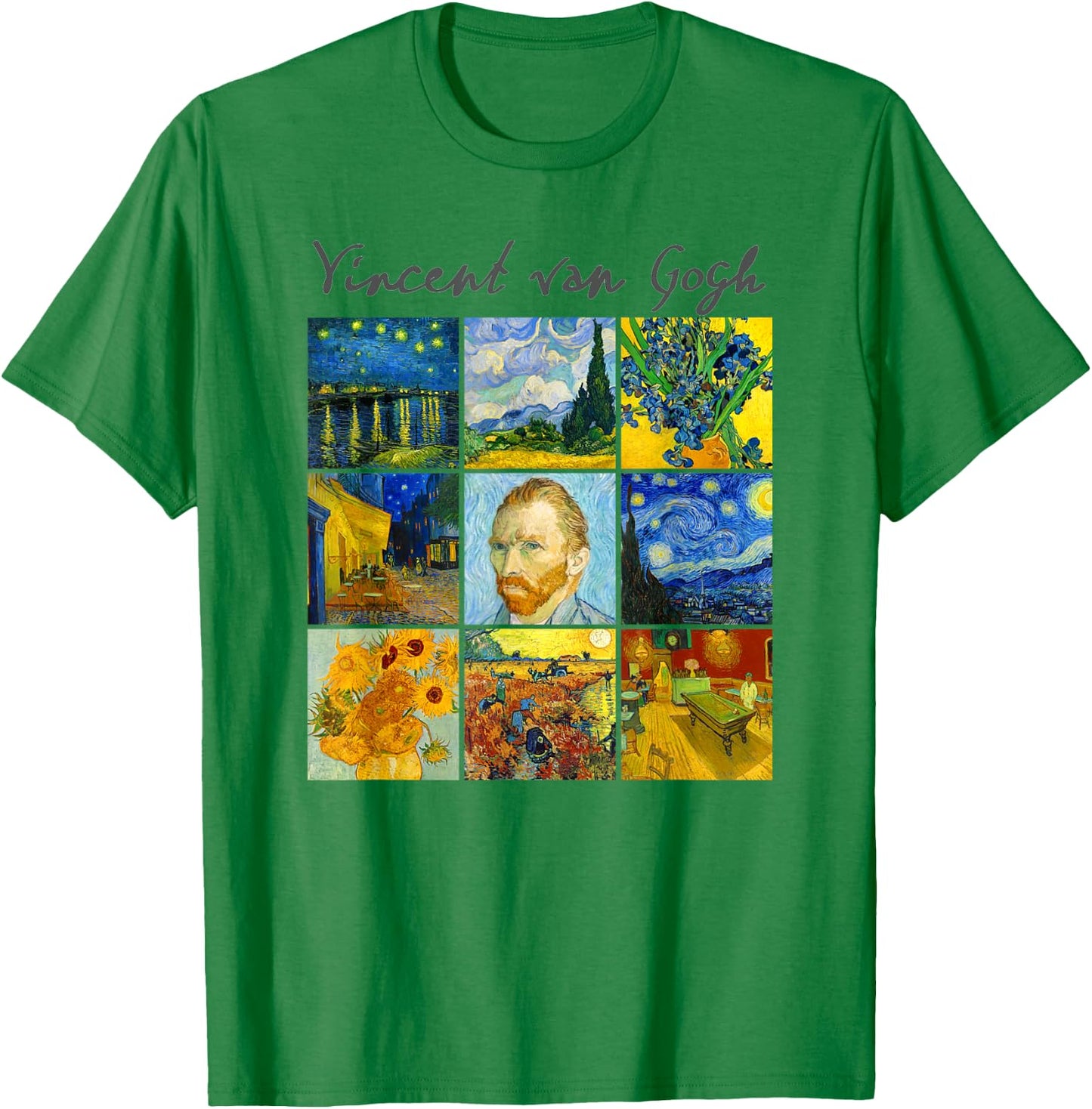Famous Van Gogh Paintings Art Starry Night Flowers Portrait T-Shirt - T-Shirt | Irish Green