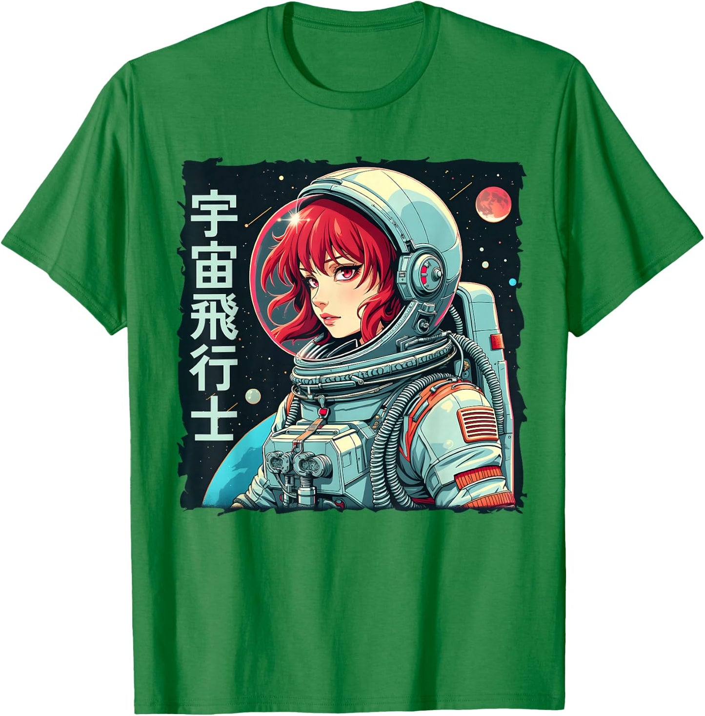 Astronaut Anime Girl Retro 90s Japanese Anime Graphic Women T-Shirt - T-Shirt | Irish Green