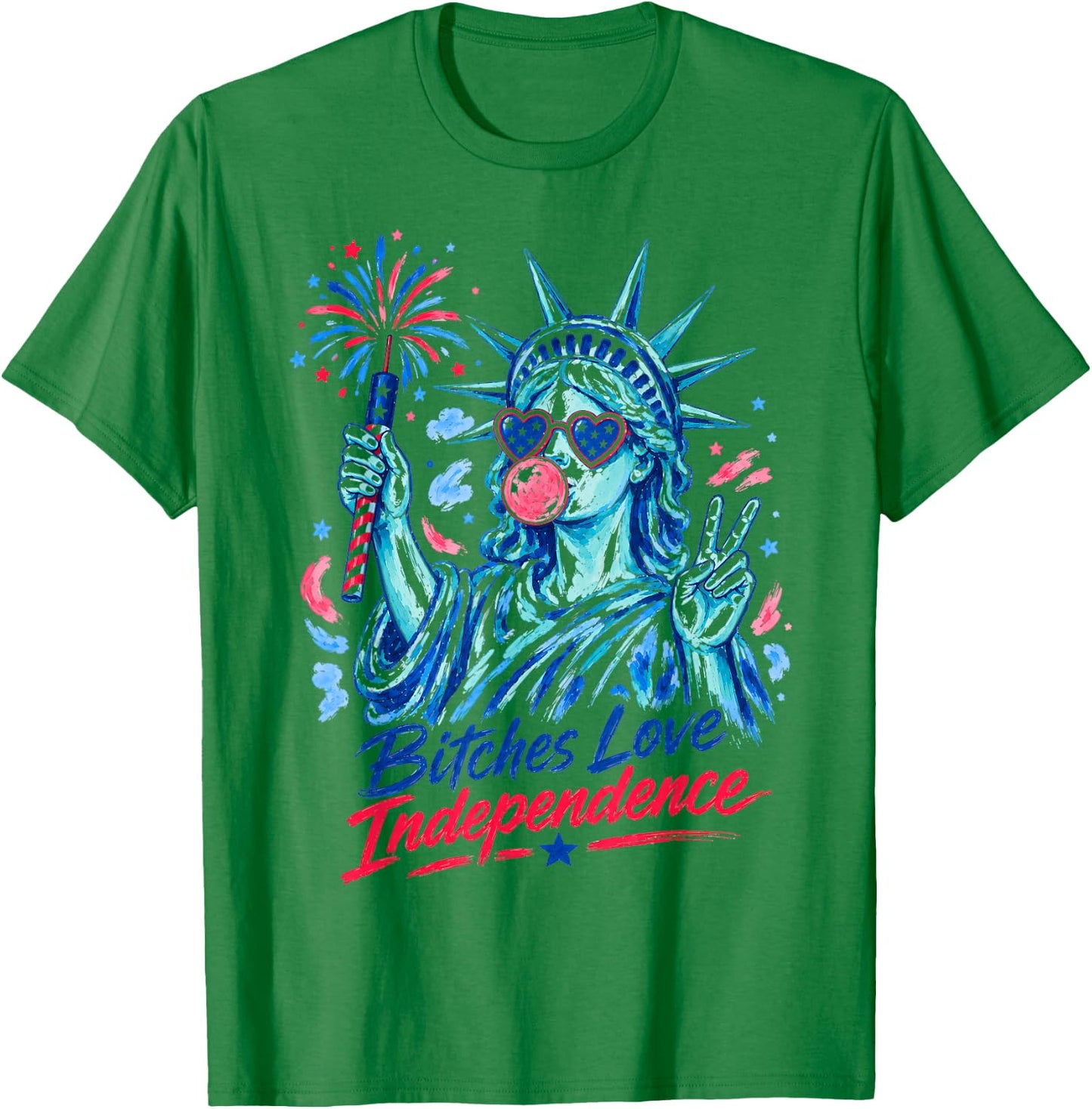 Retro Bitches Love Independence Funny 4th of July Women T-Shirt - T-Shirt | Irish Green