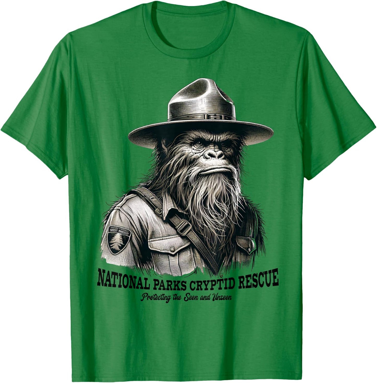 National Parks Cryptid Rescue Funny Bigfoot Park Ranger T-Shirt - T-Shirt | Irish Green