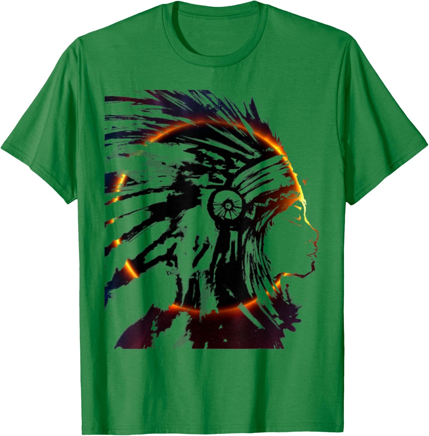 Eclipse Headdress Native American Indian Traditional Art T-Shirt - T-Shirt | Irish Green