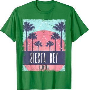 Siesta Key Beach Florida FL Vintage Vaporwave Retro 80s Men Women Kids T-Shirt - T-Shirt | Irish Green