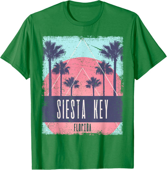 Siesta Key Beach Florida FL Vintage Vaporwave Retro 80s Men Women Kids T-Shirt - T-Shirt | Irish Green
