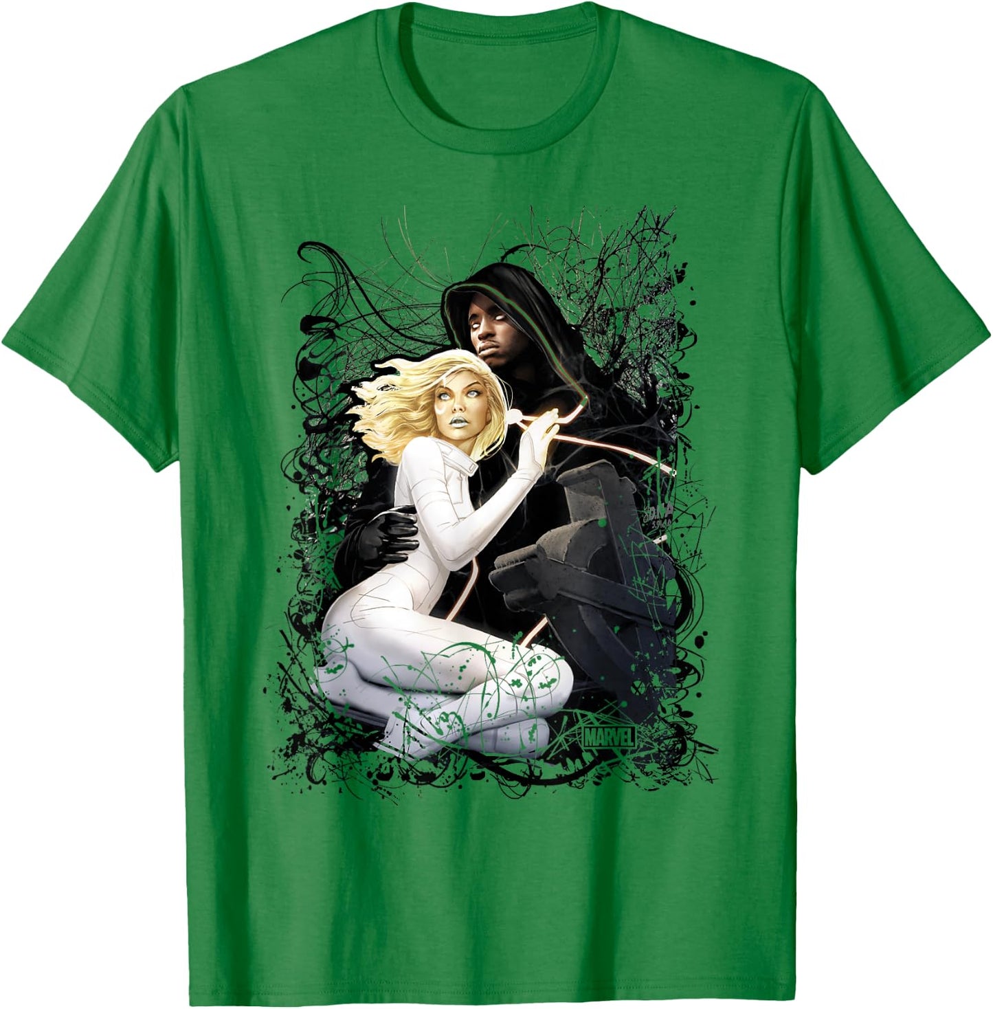 Marvel Cloak and Dagger Splatter Paint Portrait T-Shirt - T-Shirt | Irish Green