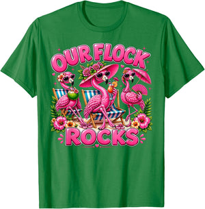 Our Flock Rocks Flamingo Summer Vacation Family Matching T-Shirt - T-Shirt | Irish Green