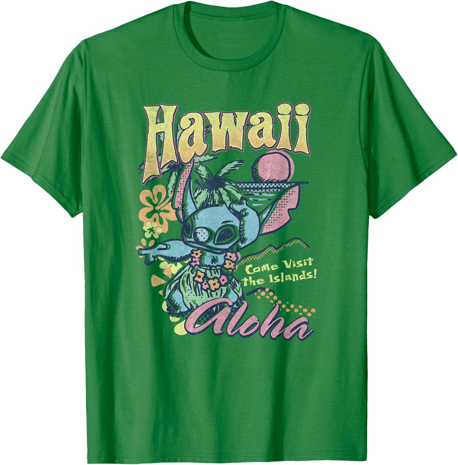 Disney Lilo & Stitch Hawaii Aloha Come Visit The Islands T-Shirt - T-Shirt | Irish Green