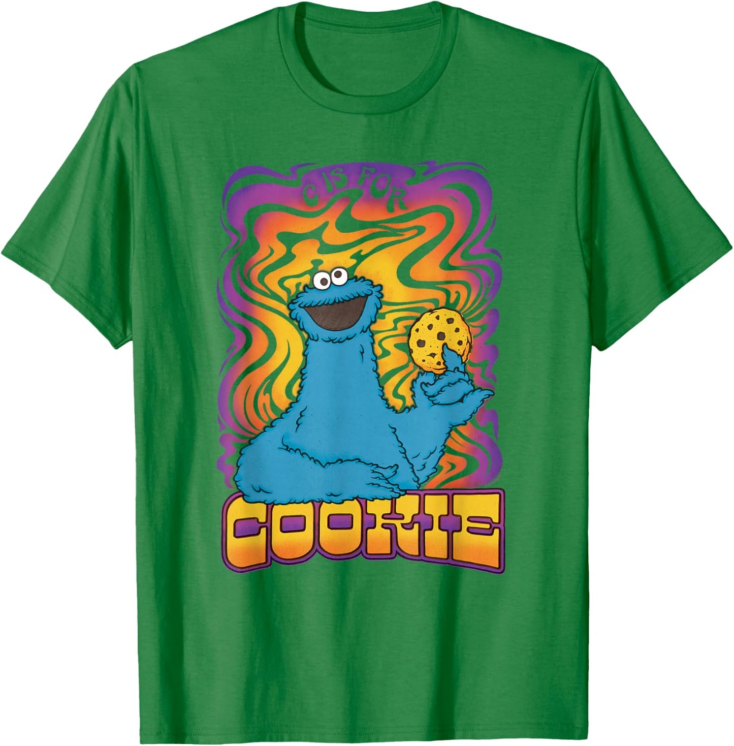 Sesame Street Psychedelic Cookie Monster C Is For Cookie T-Shirt - T-Shirt | Irish Green