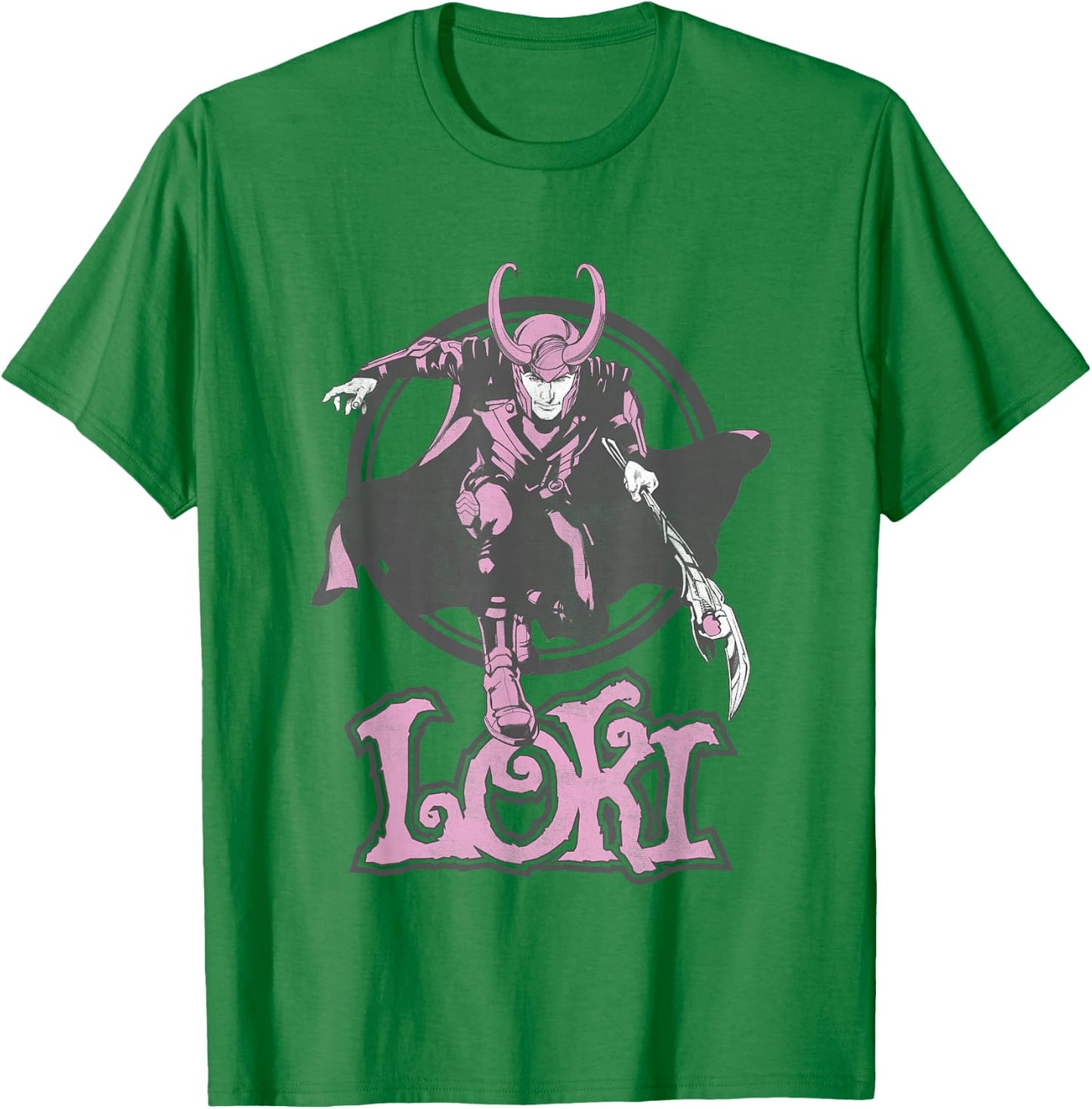 Marvel Loki Retro Pink Hue Stance Portrait T-Shirt - T-Shirt | Irish Green