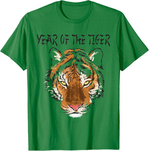 Chinese Zodiac Tiger the Year of the Tiger with Tiger Face T-Shirt - T-Shirt | Irish Green