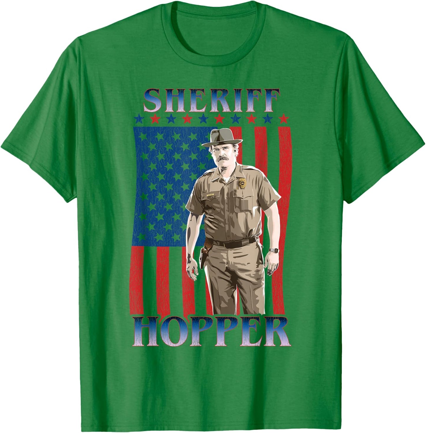 Stranger Things Sheriff Hopper American Flag Poster T-Shirt - T-Shirt | Irish Green