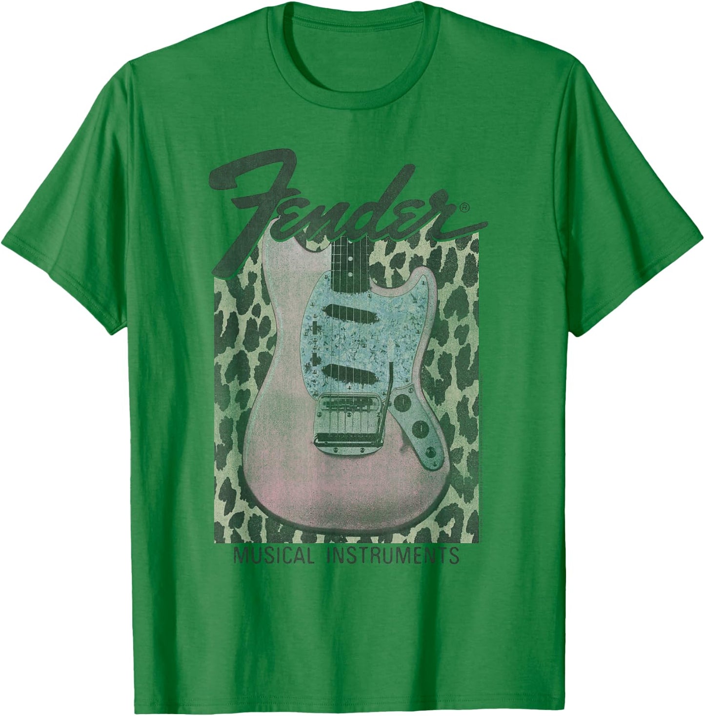 Fender Pink Grunge Leopard Guitar & Logo T-Shirt - T-Shirt | Irish Green
