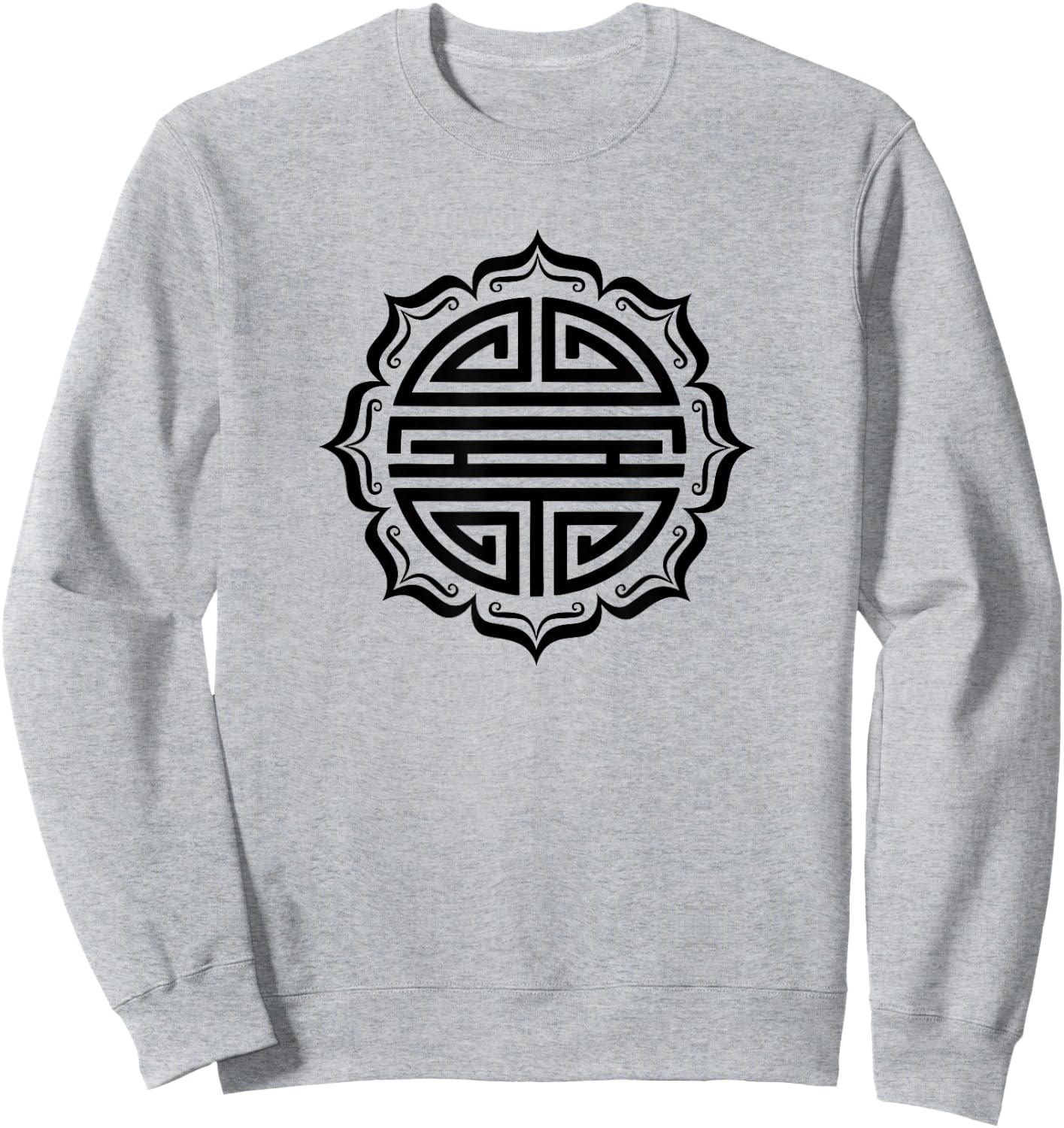 Shou lucky charm symbol Chinese long life lotus flower luck Sweatshirt - Sweatshirt | Ash