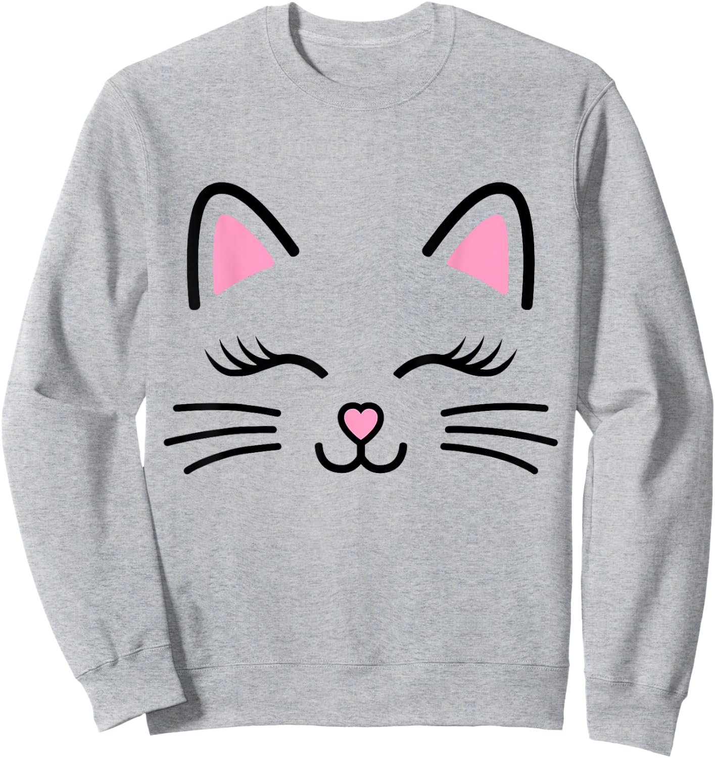 Women's Cat Face Whiskers Print Cosplay Kitty Love Halloween Small Sweatshirt - Sweatshirt | Ash