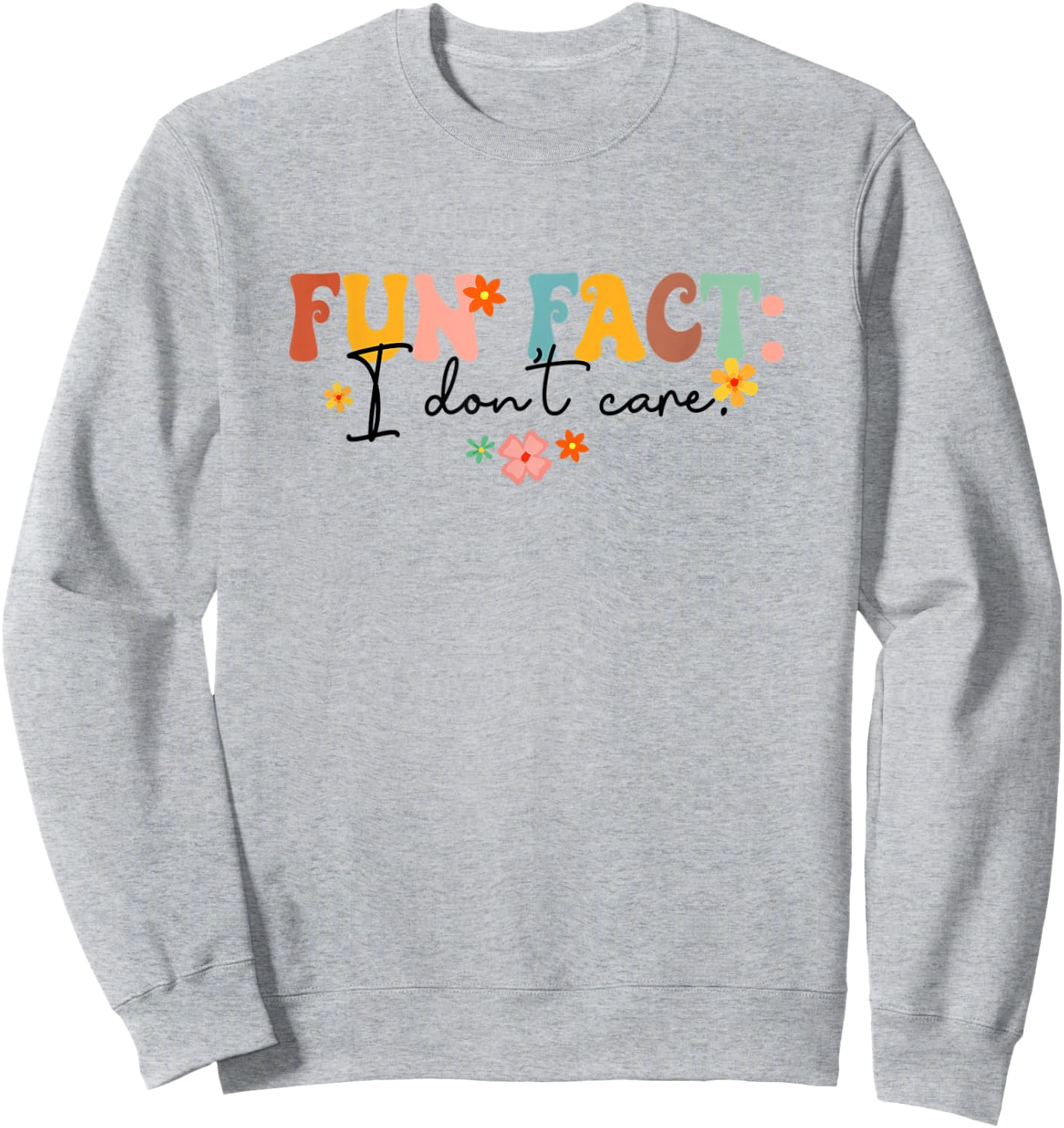 Fun Fact I Don't Care Funny Sarcasm Humor Groovy Retro Style Sweatshirt - Sweatshirt | Ash