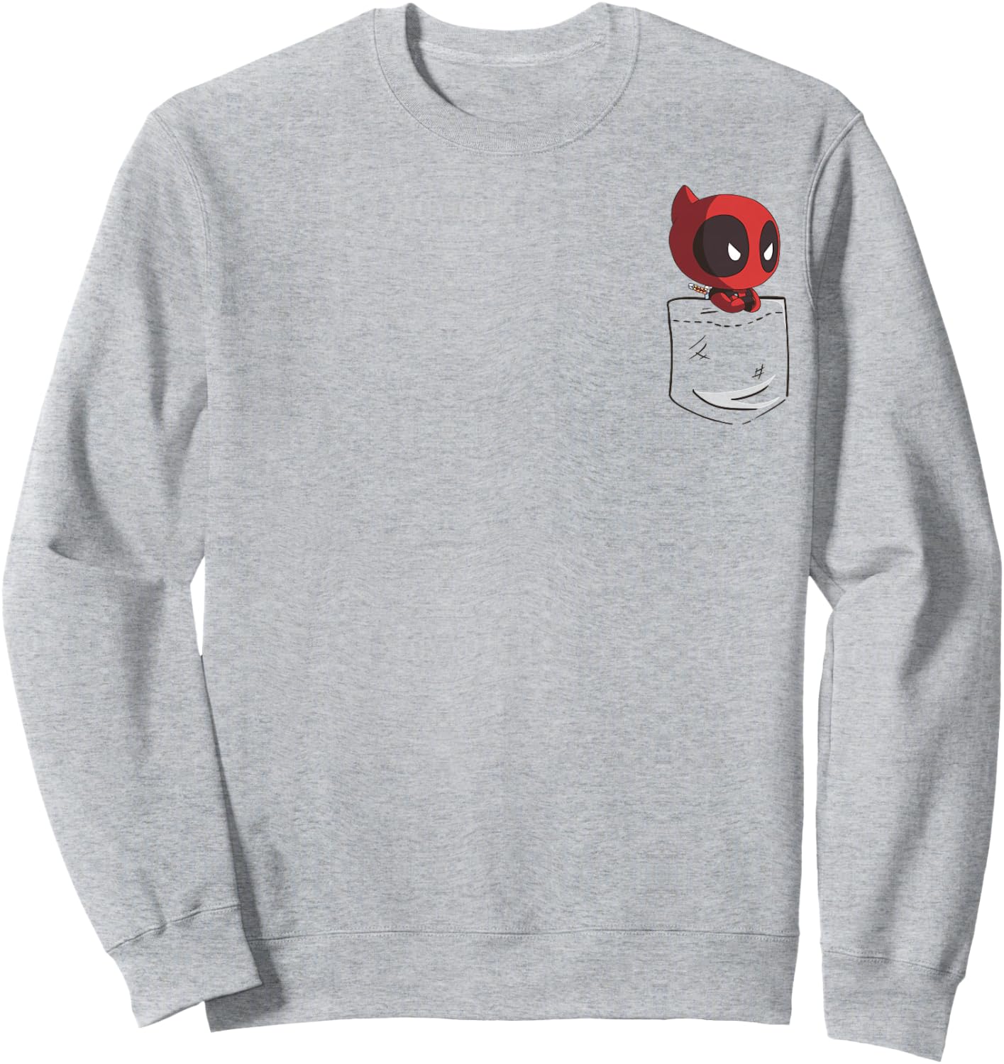 Marvel Deadpool Peekaboo Chibi Faux Pocket Graphic Sweatshirt - Sweatshirt | Ash