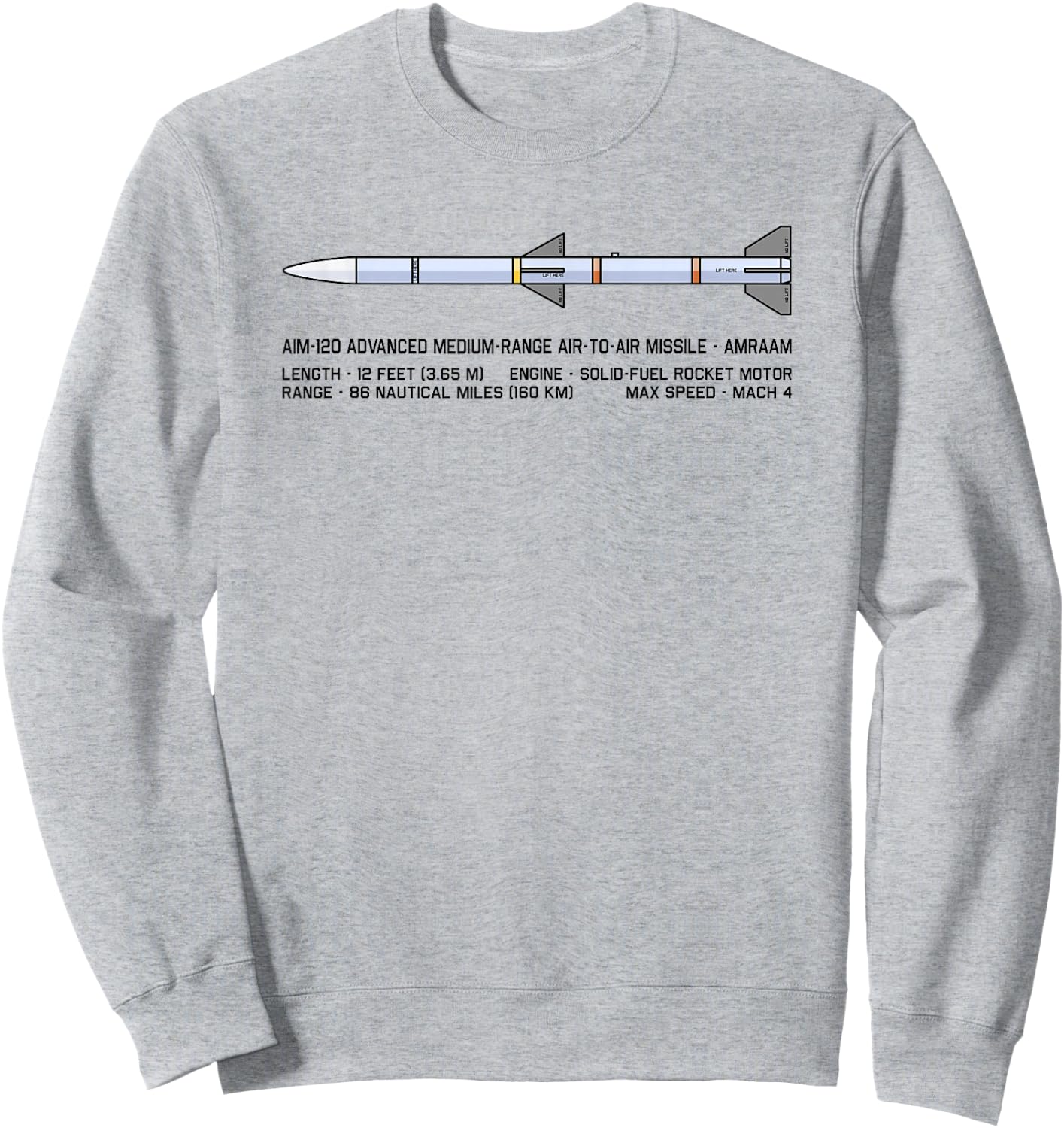 AIM-120 AMRAAM Air to Air Missile Infographic Diagram Sweatshirt - Sweatshirt | Ash